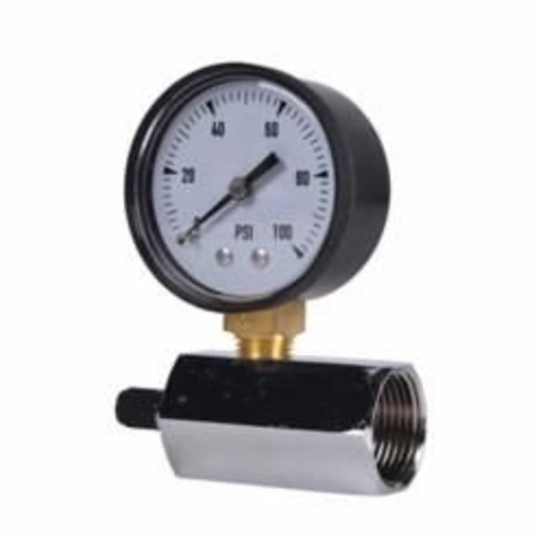 Cherne Test Gauge, 0 To 100 Psi, 34 In Fnpt, 2 In Dial Diameter, Polished Chrome, 019718 019718